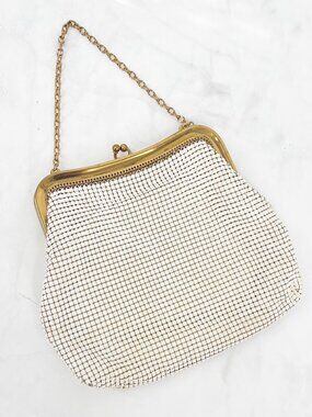 Whiting and Davis Enamel Mesh Evening Bag Vintage White Goldtone